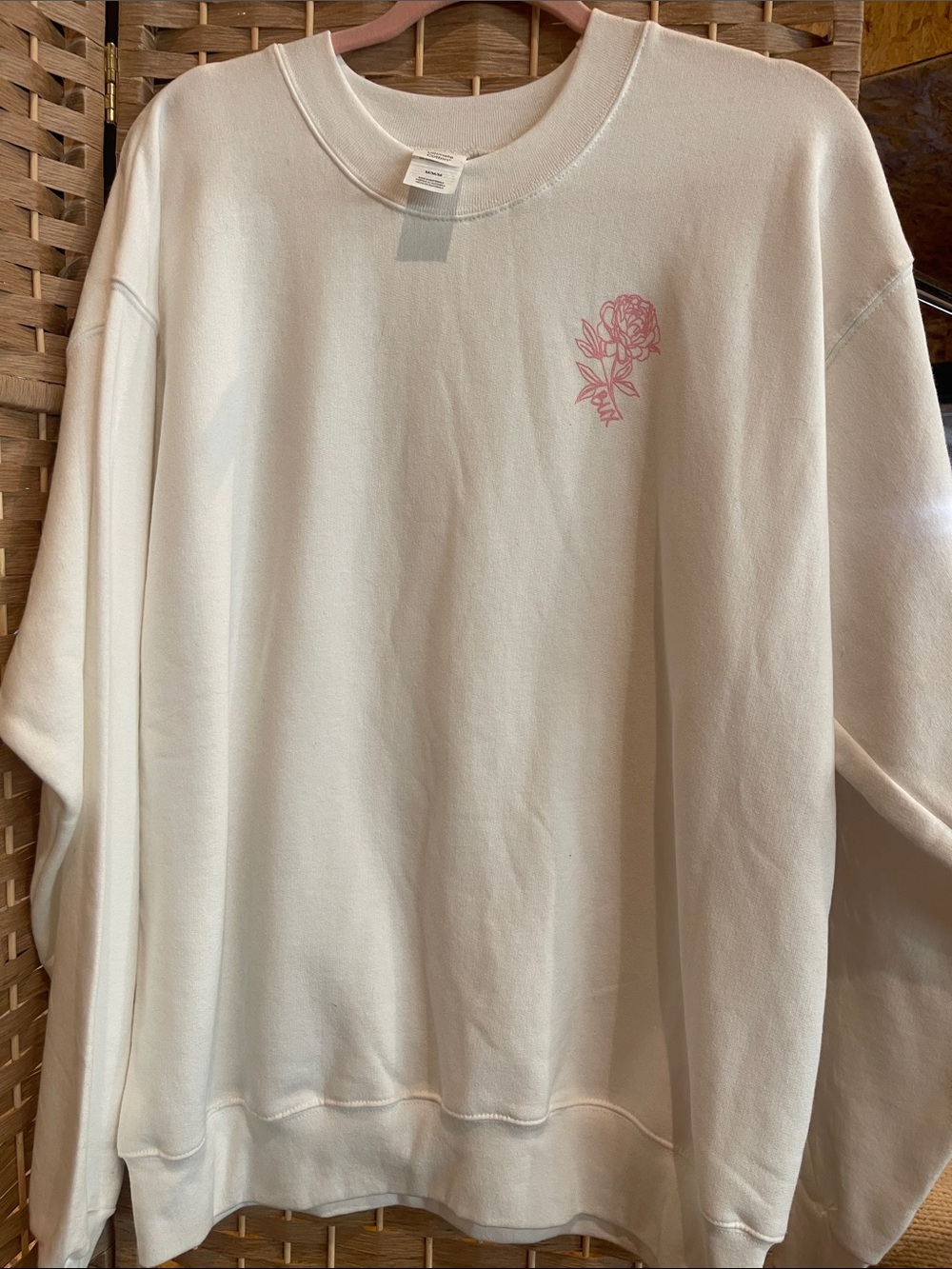 Hanes Cream Crewneck Sweatshirt with Pink Floral Chest Motif